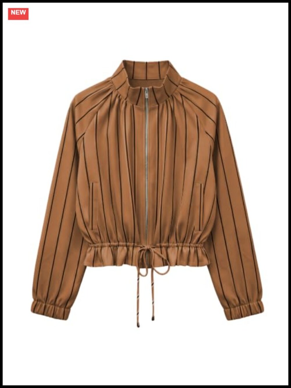 Women's Cropped Zip Up Jacket with Ruffle Hem and Pockets